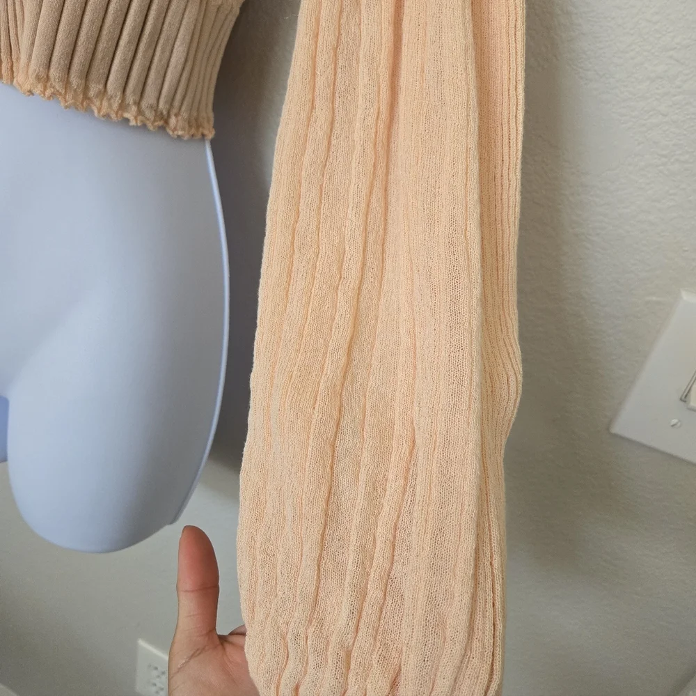 Zara Knit Crop Balloon Sleeve Peach Blouse Top Size Medium